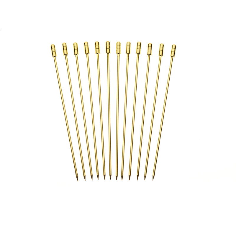SERVE - Cocktail Picks, Grooved Top, Set of 12, 4 3/8", Gold Plated, BARFLY