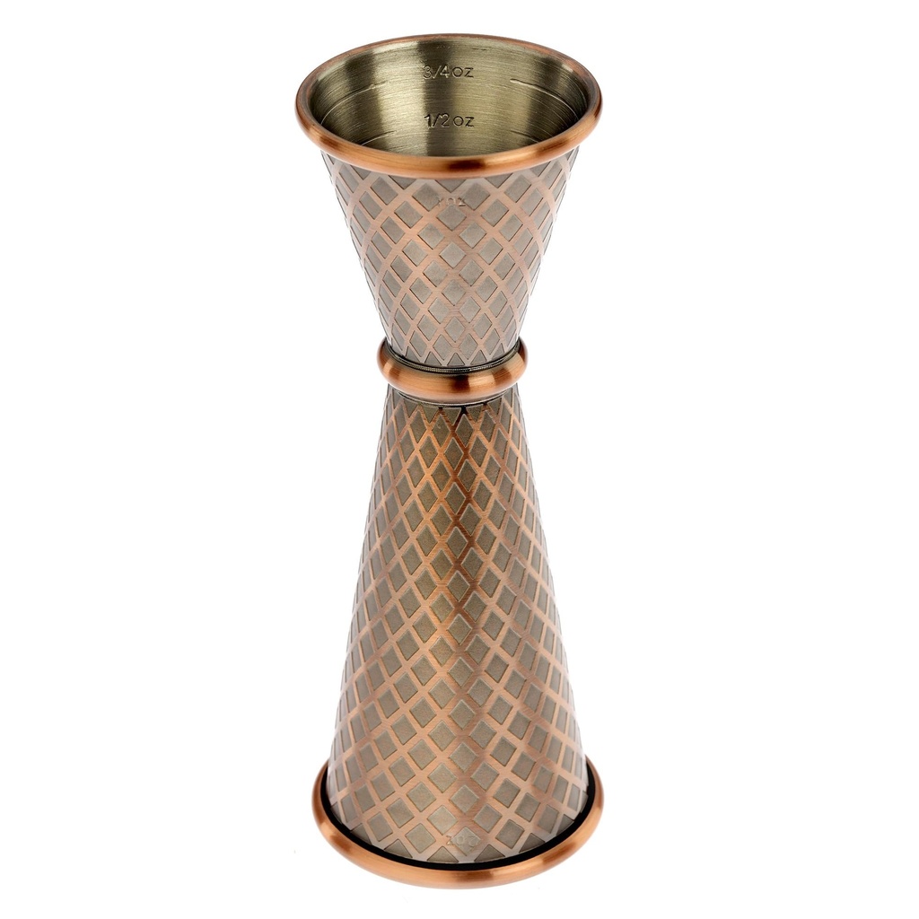 MEASURE - 1 x 2 oz. Diamond Lattice Japanese Style Jigger, Antique Copper, BARFLY