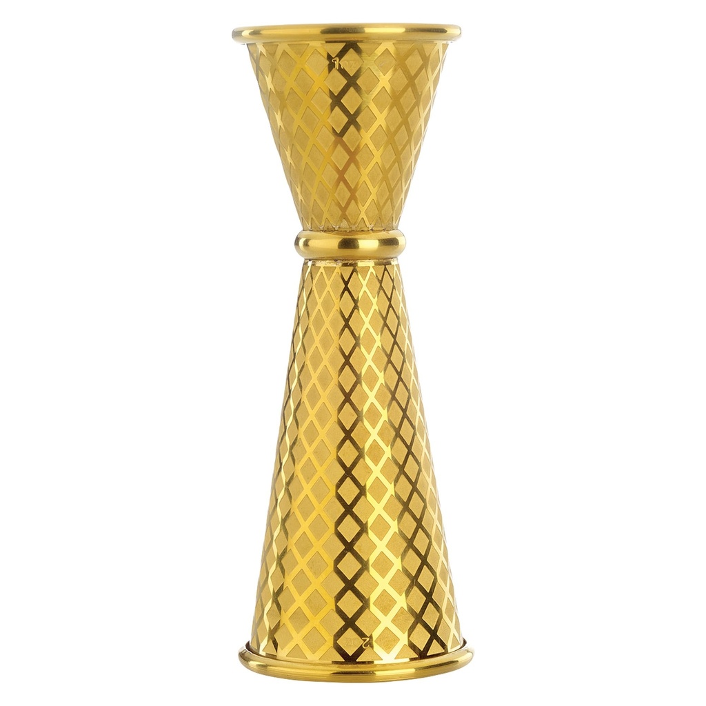 MEASURE - 1 x 2 oz. Diamond Lattice Japanese Style Jigger, Gold Plated, BARFLY